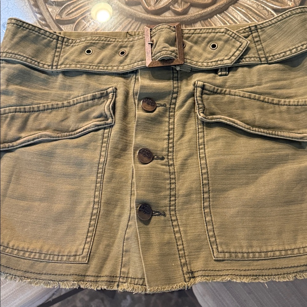 Free People Khaki Button-Down Mini Skirt
